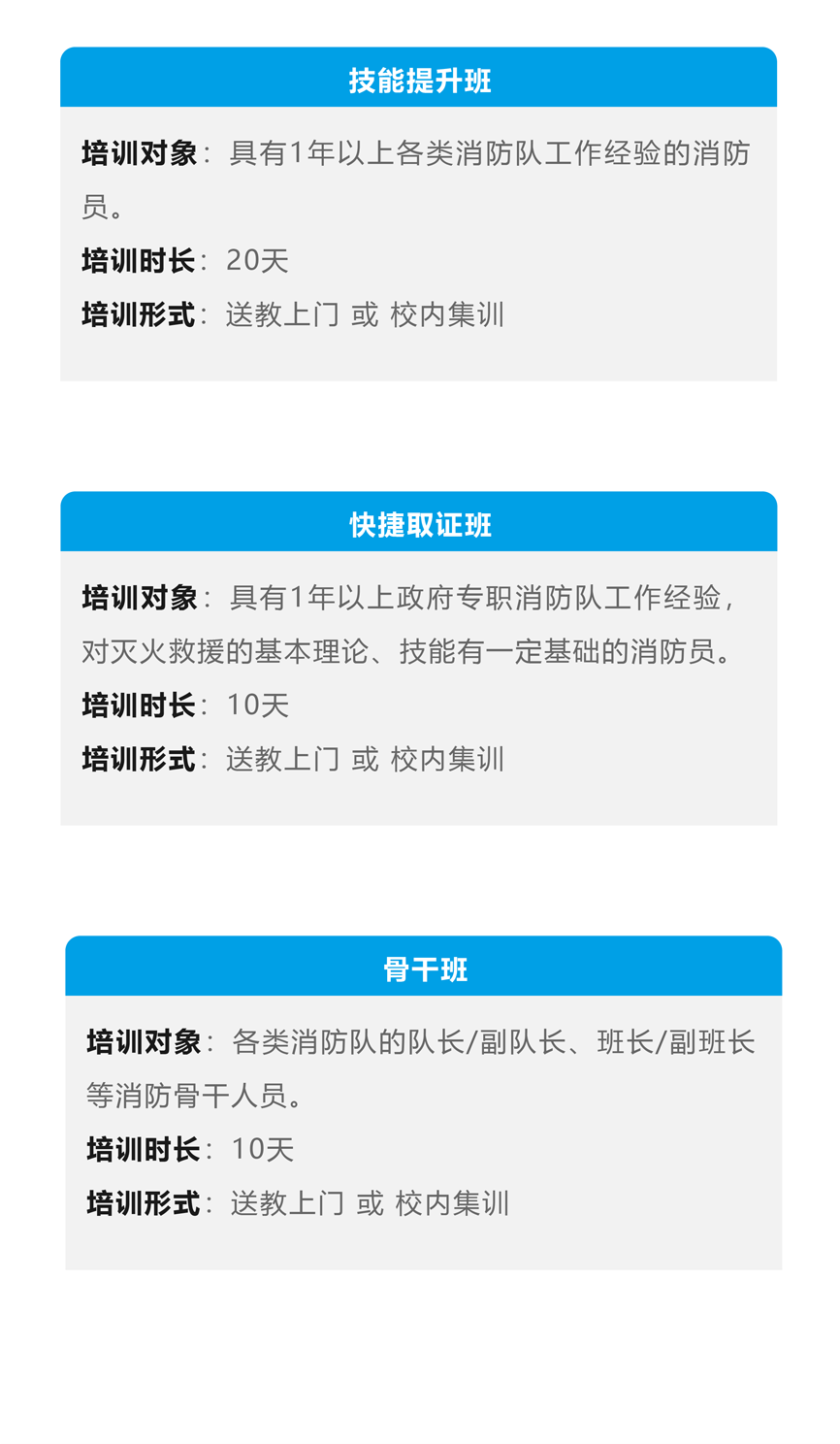 消防员考证培训 基础班 技能提升班 快捷取证班 骨干班